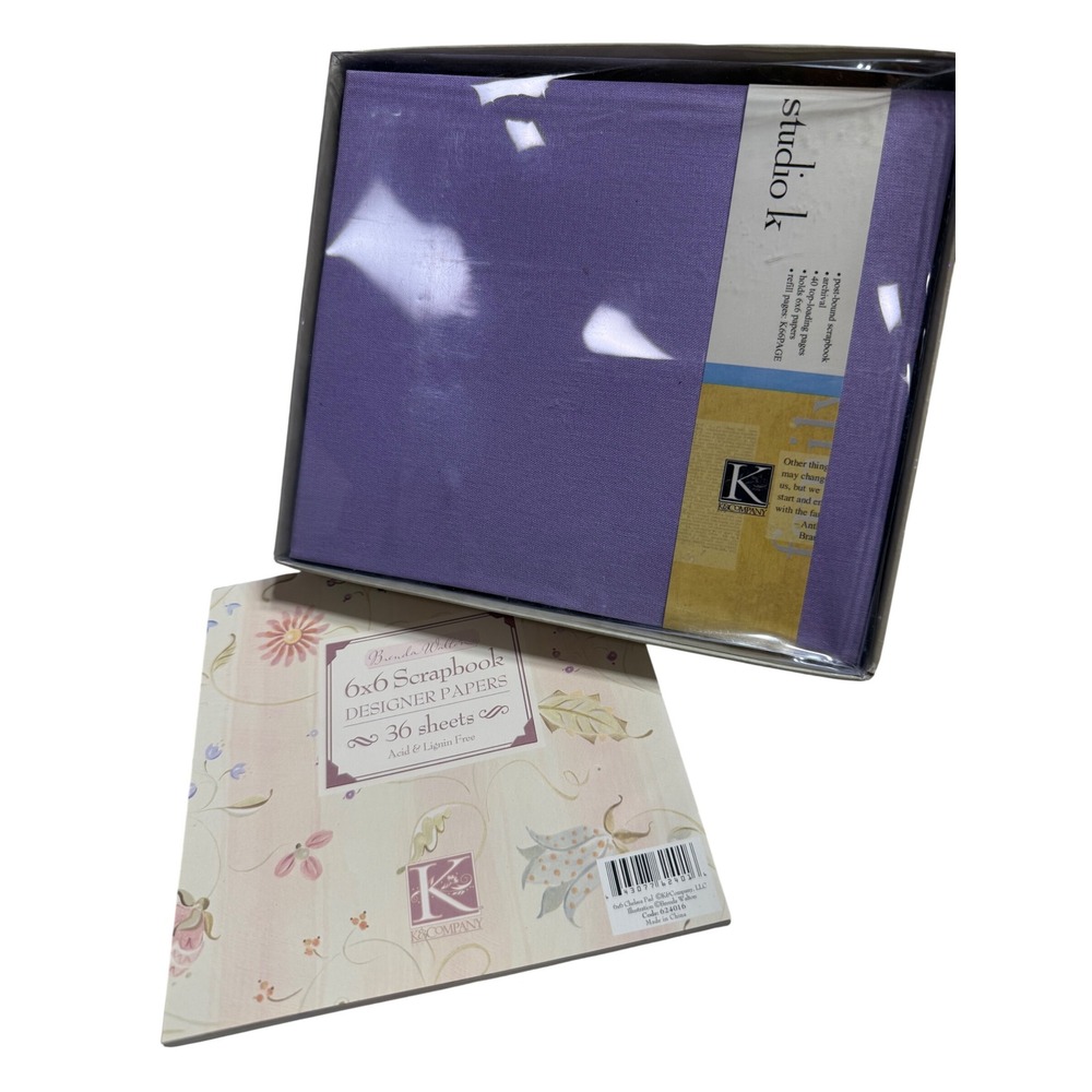K&Company NEW Scrapbook Lavender Fabric Post-bound Set 6x6in w Paper Stack VTG